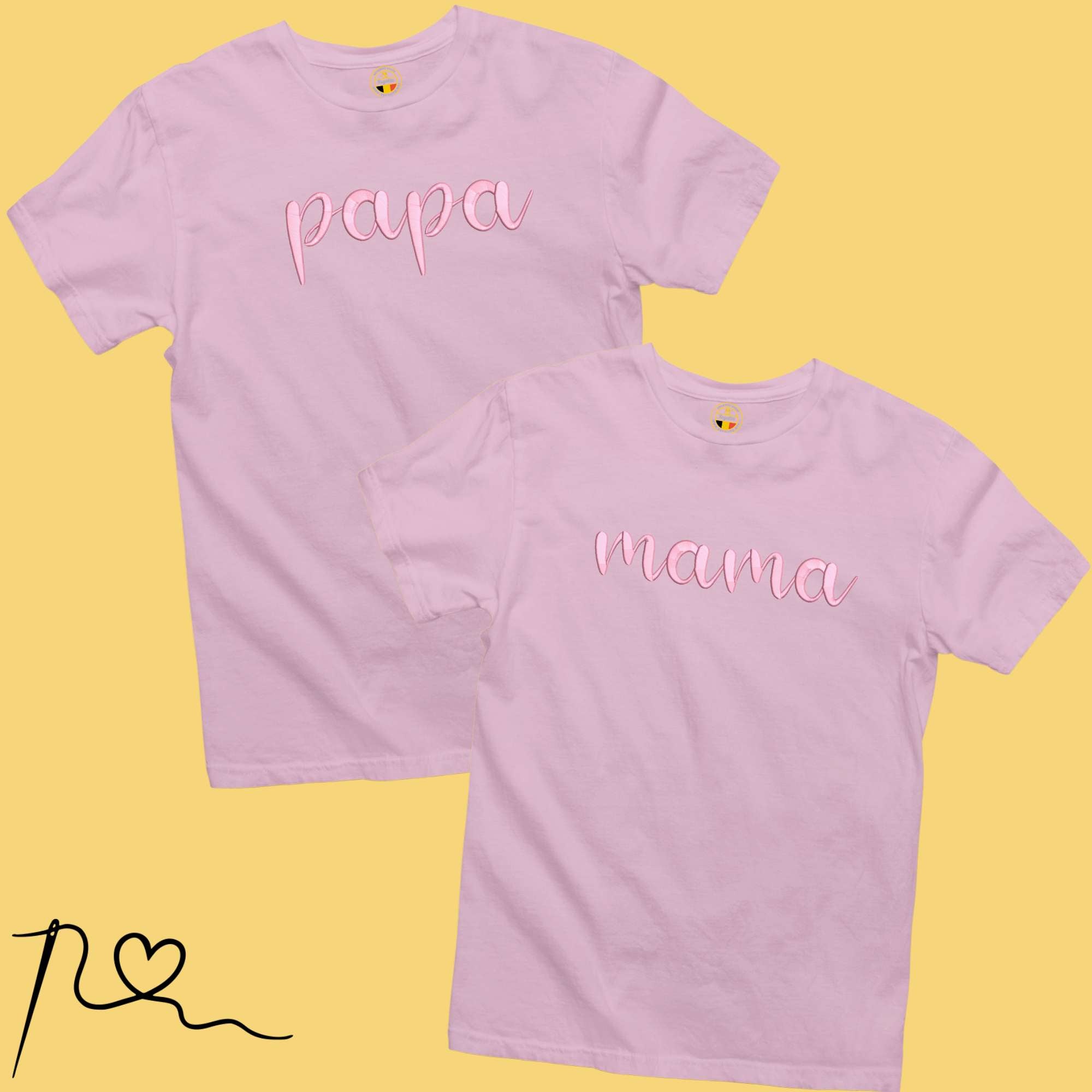 SET 2 Geborduurde MAMA & PAPA T-shirts