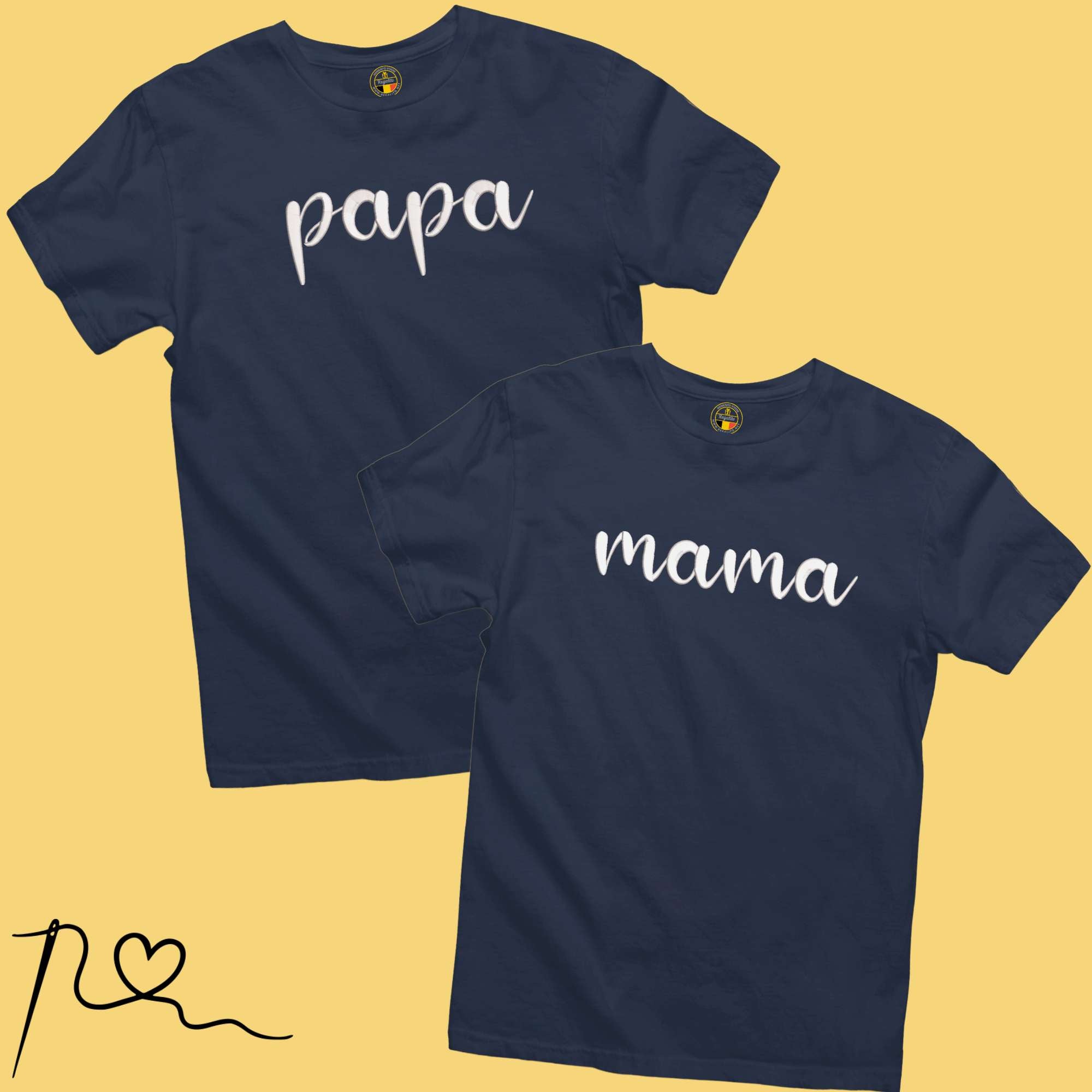 SET 2 Geborduurde MAMA & PAPA T-shirts