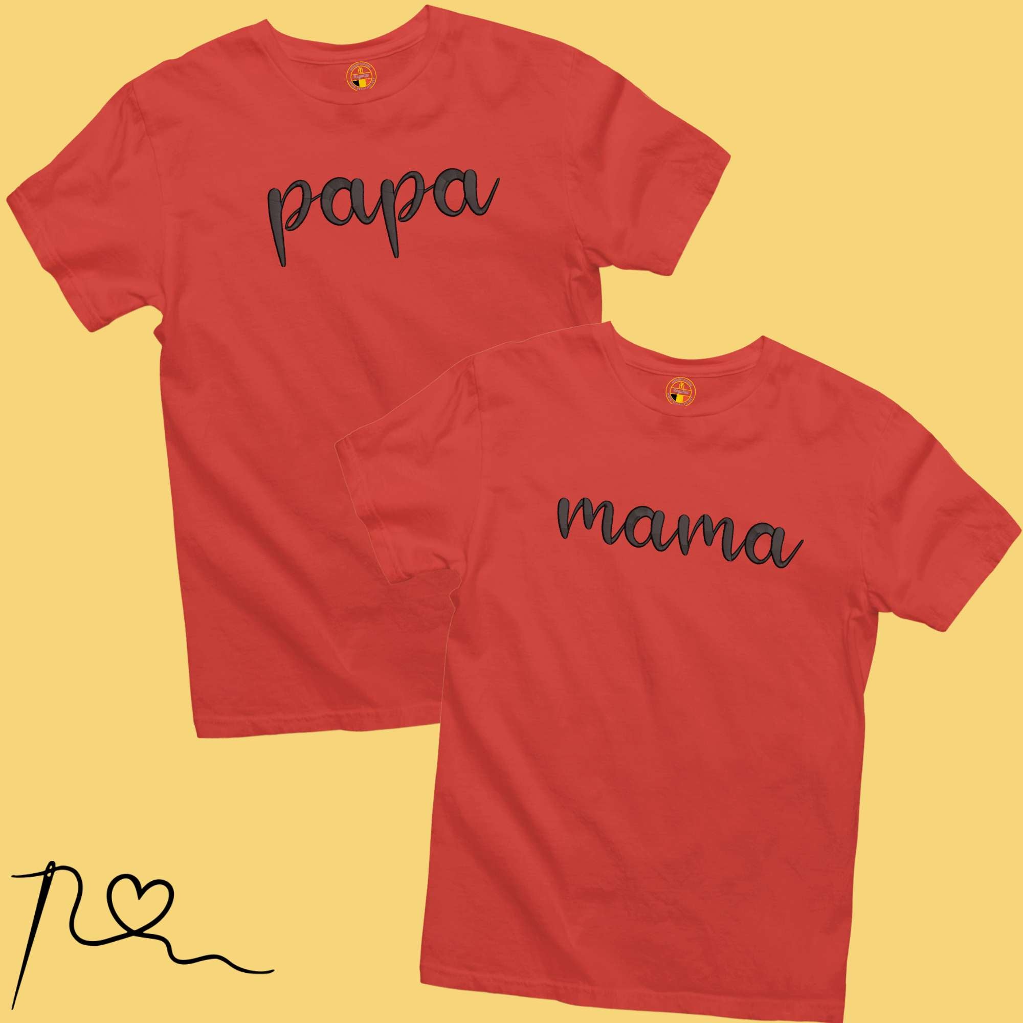SET 2 Geborduurde MAMA & PAPA T-shirts